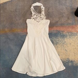White Crochet Halter Dress